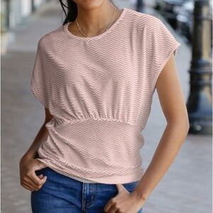 Nwt Aimee Pink & White Zig-Zag Short Cape Sleeve Knit Top Size 22W (P12)